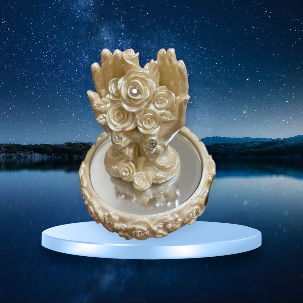 Santini Vintage Figurine - Open Hands Holding a Bunch of Roses on a Glass Stand